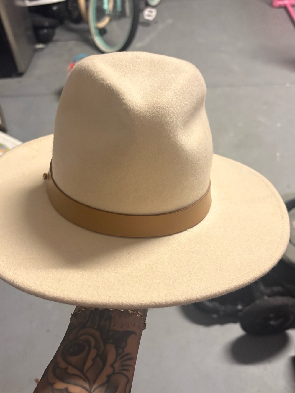 Lack Of Color Cream Wide-Brim Fedora with Tan Band